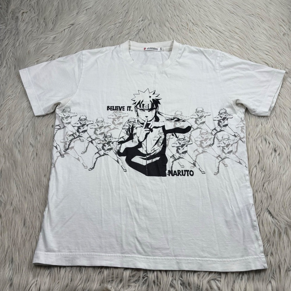Vintage‎ Y2K Uniqlo Men's M White Naruto Believe Graphic Tee